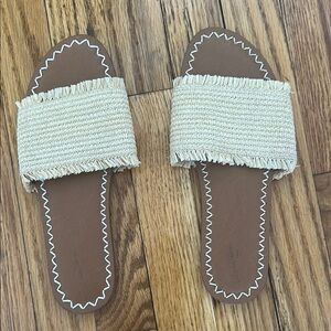 Women's Cream Fringe Slide Sandals